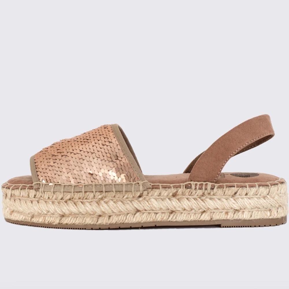 NWOT Nalho Kaia Sequin Wedge Espadrille Rose Gold Pink Size 11